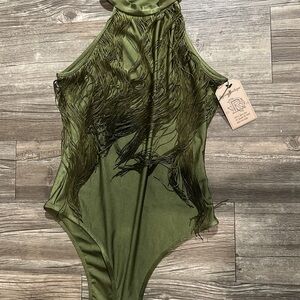 Green Bodysuit with Feather Detail